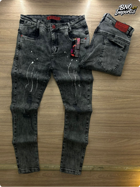 Calça Jeans Escura Masculina Estilo Jogador – Detalhe Vermelho Premium