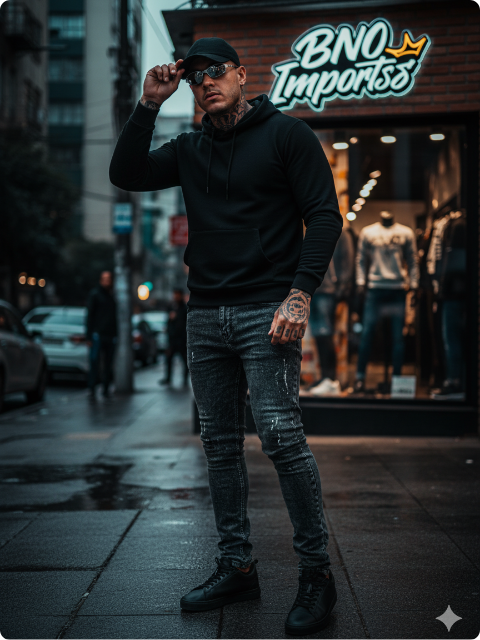 Calça Jeans Escura Masculina Estilo Jogador – Detalhe Vermelho Premium