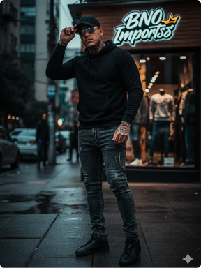 Calça Jeans Escura Masculina Estilo Jogador – Detalhe Vermelho Premium